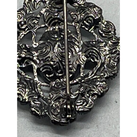 Costume Jewelry Pin brooch red stones bracelet set in metal 1 1/2" long READ - Picture 7 of 7